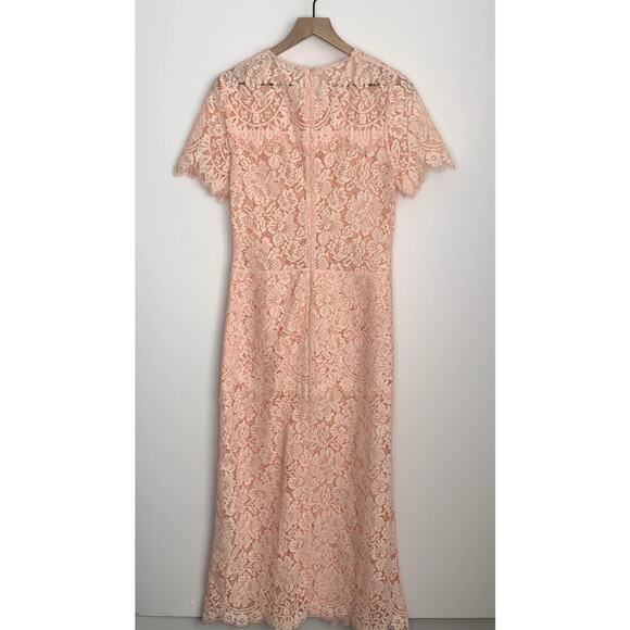 Ganni Duval Corded Lace Pink Midi Dress Womens EU 38 US 6/8 - Picture 3 of 16